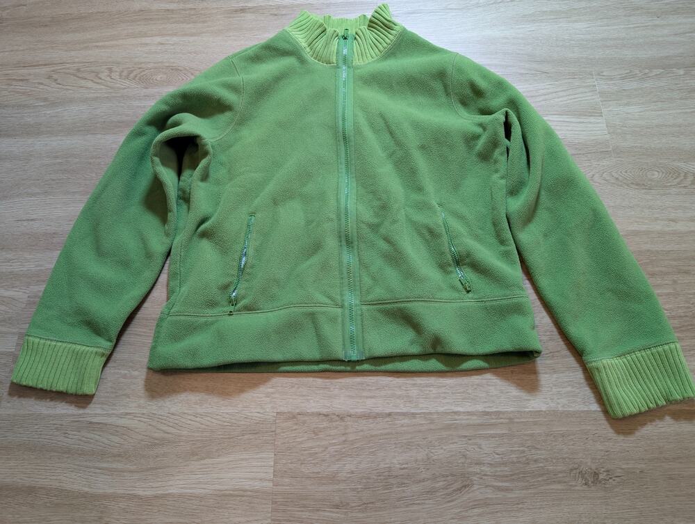 Old Navy Womens XL Green Full Zip Fleece Jacket Mock Neck Pockets Soft Casual